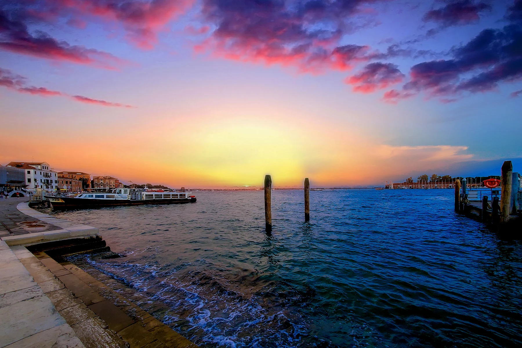 Venice, spectacular sunset on the Giudecca island